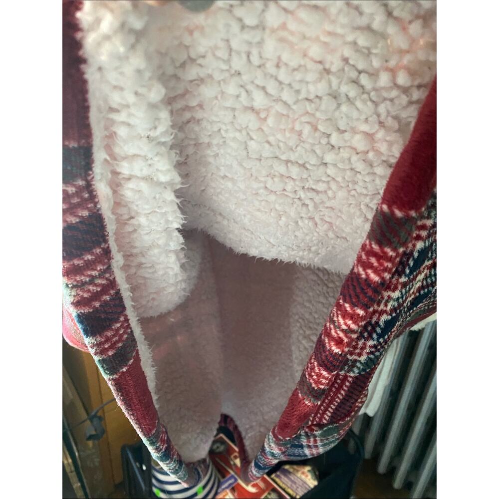 Women's Red Plaid Oversized Hooded Sweatshirt - Picture 8 of 9
